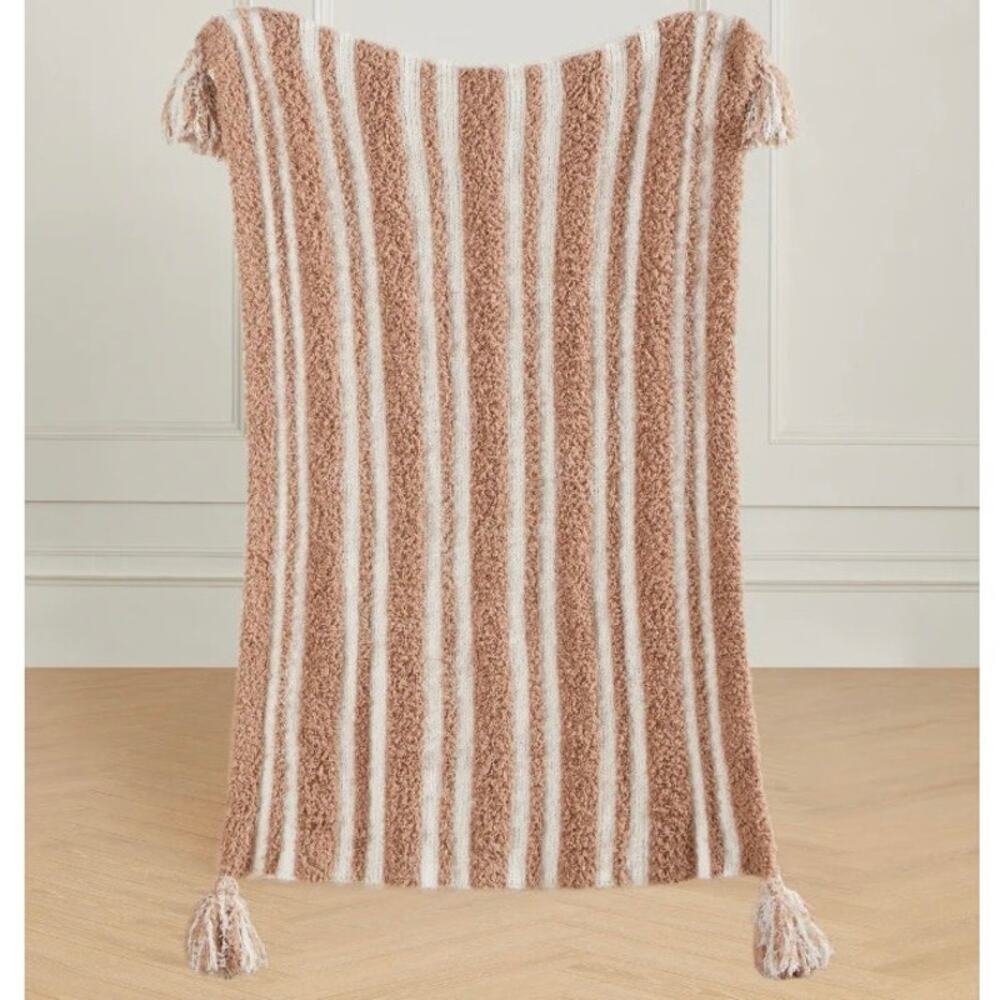Styled Collection Mocha Brown Baby Nursery 3D Stripe Tassel Stroller Blanket NEW